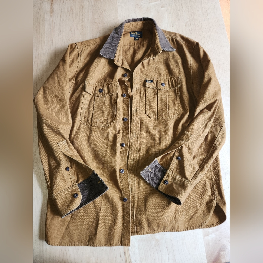 LL BEAN, CANVAS SHIRT JACKET, SIZE LARGE.